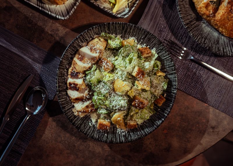 Caesar salad with romaine lettuce and croutons